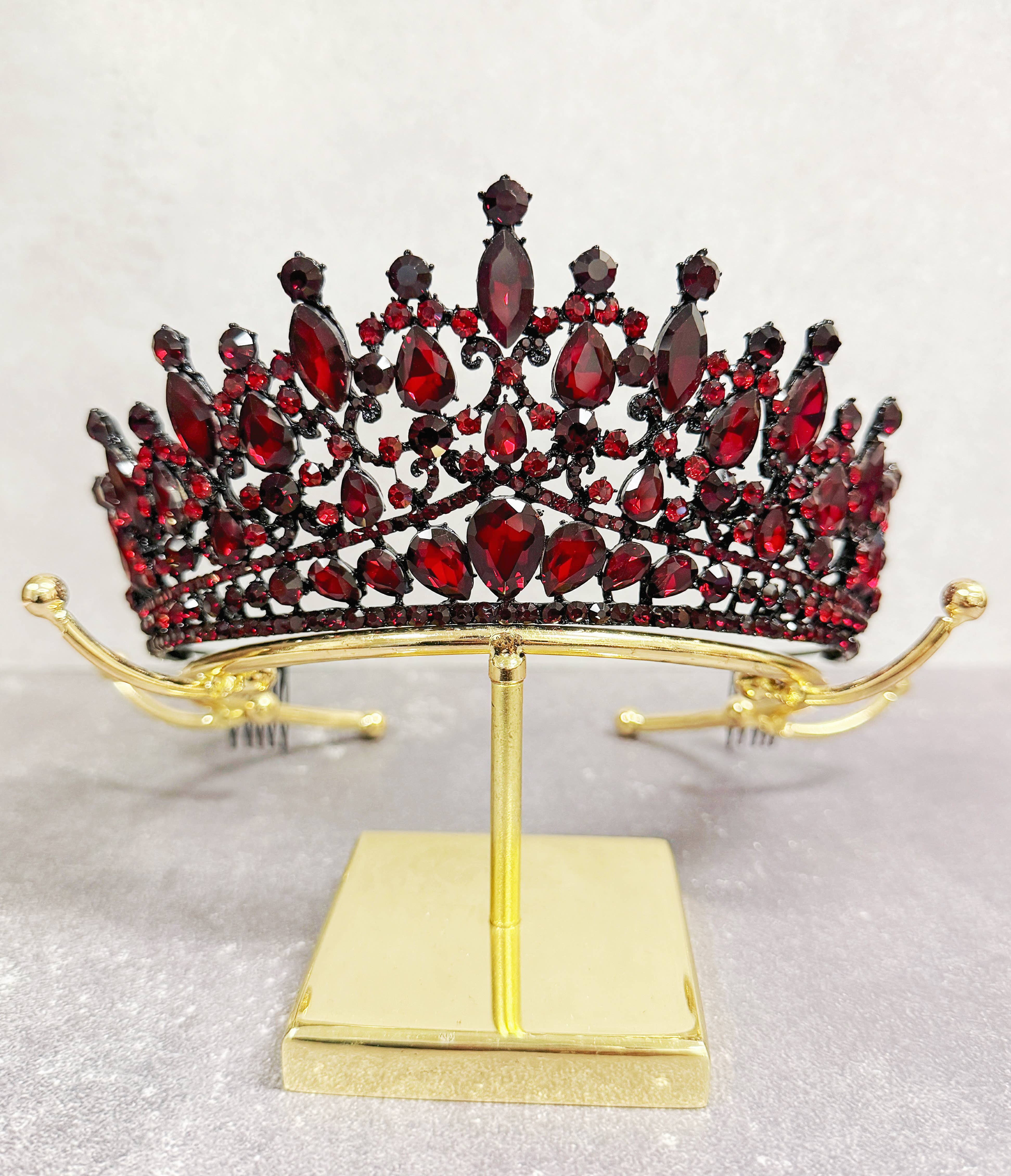 Red Cystal Tiara, Black comb tiara, vintage crown | Glitter Girl Gems